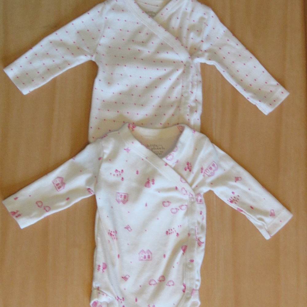 GIRLS' PINK/WHITE KIMONO BODYSUITS - SET OF TWO